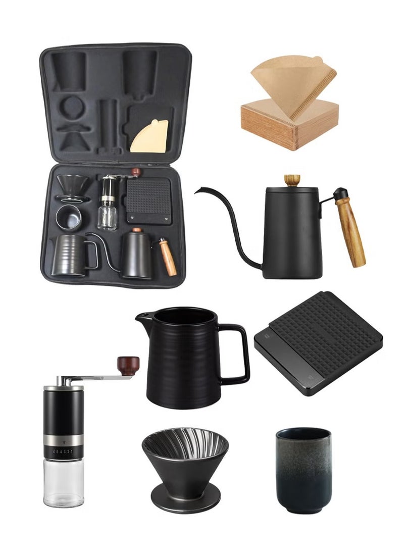 Travel V60 Drip Coffee Set, All-in-One, Portable Carrying Bag A 7-piece coffee maker set, including all the necessary accessories for manual coffee brewing. Perfect for coffee enthusiasts on the go! 