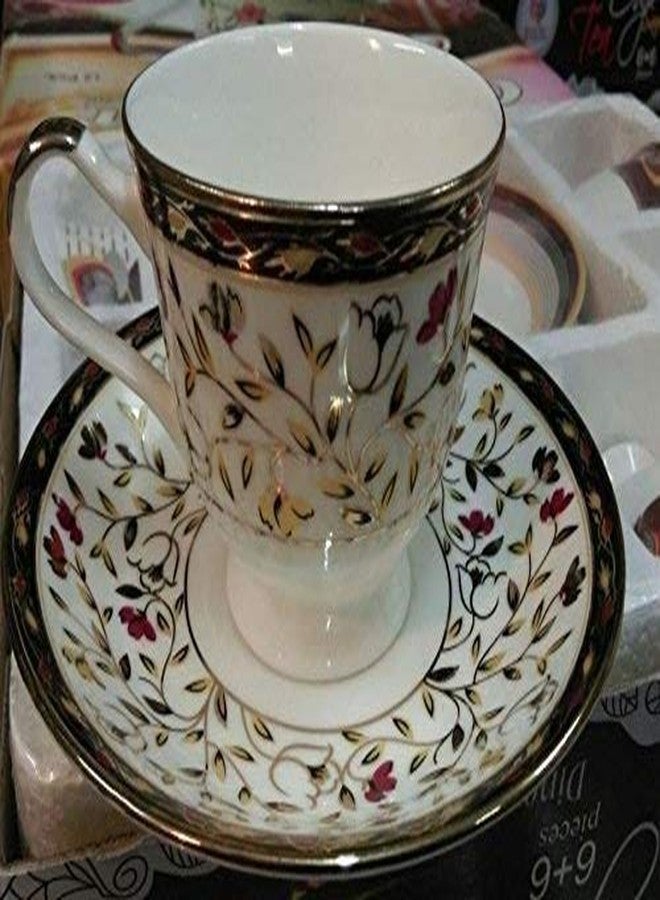 Home-Cart طقم فناجين شاي/قهوة من الخزف الصيني الفاخر مطبوع عليه اللون الذهبي من هوم-كارت (260 مل، متعدد الألوان) - 6 قطع - Image 1
