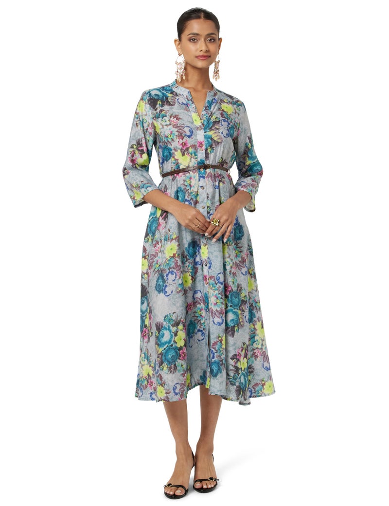 Biba Women's Gry Flared Poly Viscose Printed Dress Grey - Image 1