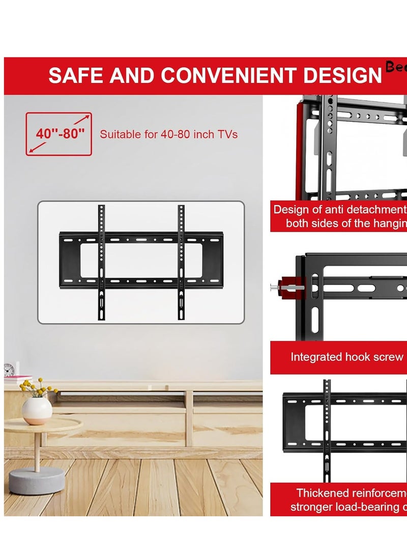 Hamood - Wall Mount TV Stand, Fixed TV Bracket for Most 40-80 Inch LCD LED TV Screens, Universal Television Mount Stand, Heavy Duty TV Wall Mount, Holds up to 75kg and Max VESA 600 * 400mm (Style 5) - Image 1