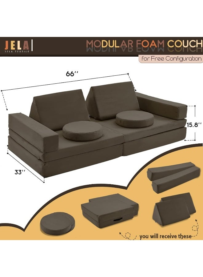 Jela Kids Extended Size Couch 10PCS With Futons - Floor Sofa Modular Furniture for Kids and Adults, Foam Play Couch, Sectional Sofa (Charcoal) - Image 2