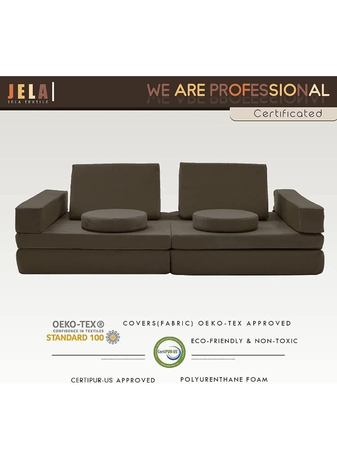 Jela Kids Extended Size Couch 10PCS With Futons - Floor Sofa Modular Furniture for Kids and Adults, Foam Play Couch, Sectional Sofa (Charcoal) - Image 4
