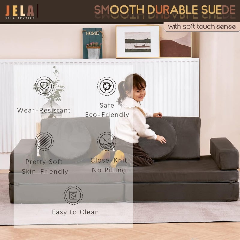 Jela Kids Extended Size Couch 10PCS With Futons - Floor Sofa Modular Furniture for Kids and Adults, Foam Play Couch, Sectional Sofa (Charcoal) - Image 3