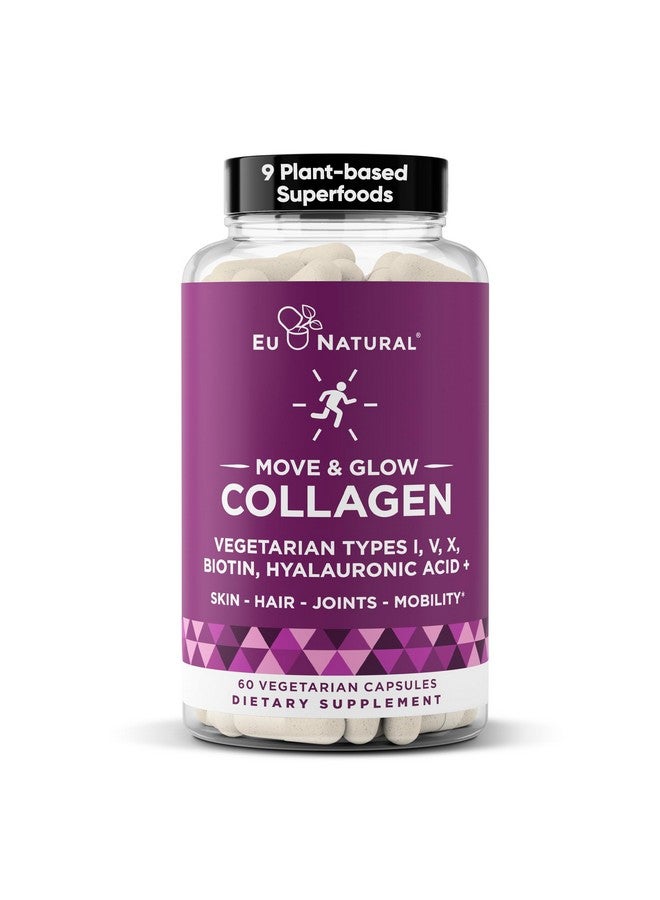 Eu Natural Move & Glow Collagen Pills for Women & Men - Vegetarian Multi-Collagen (Type I-V-X) with 9 Plant-based Superfoods for Skin Health & Joint Support - Biotin, Vitamin C, Vitamin E, 60 Vegetarian Capsules - Image 1