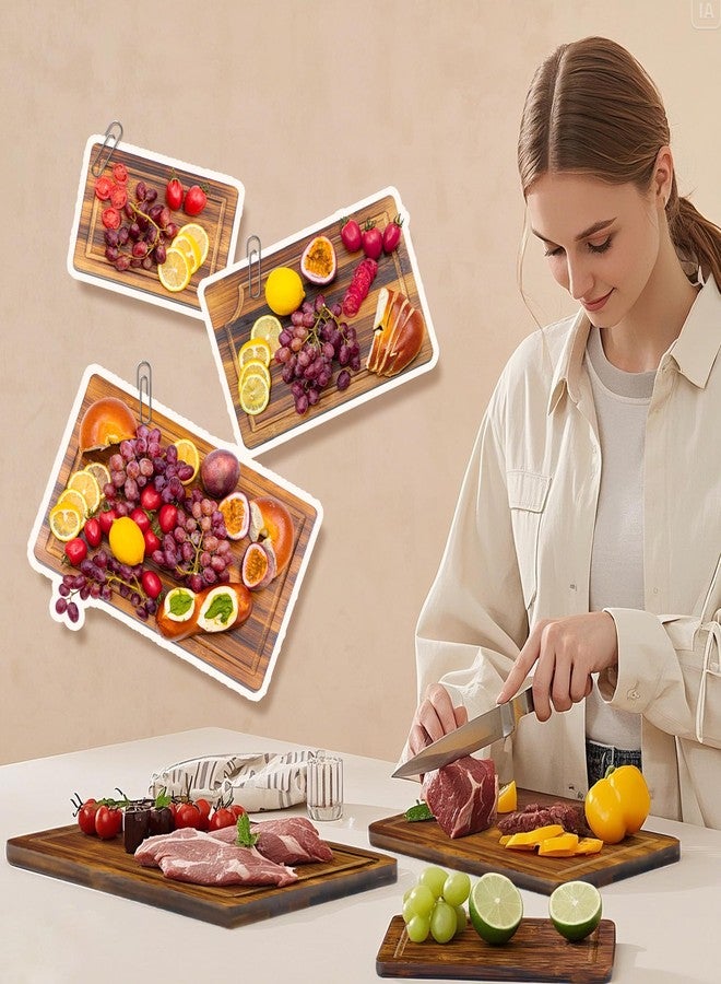 ألواح تقطيع من الخيزران من welsteepse، (مجموعة من 3 قطع) مع مجرى للعصارة، مجموعة ألواح تقطيع من خشب الخيزران للحوم والفواكه والجبن - Image 3