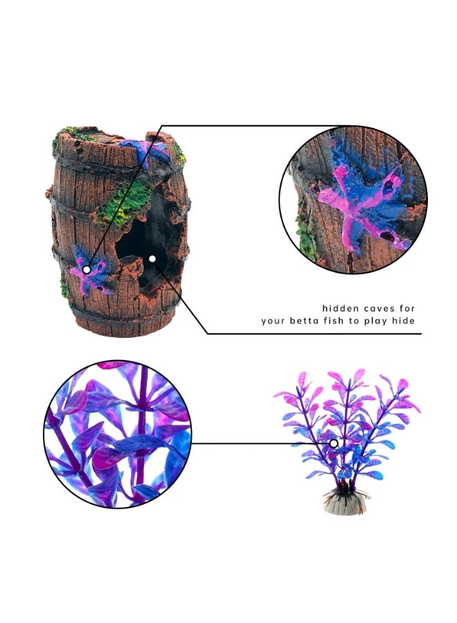 Generic Fish Tank Decoration Betta Fish Tank Decorations Accessories for Aquarium Tank, Starfish Barrel x 1pc, Aquatic Plants x 4pcs  - Image 5