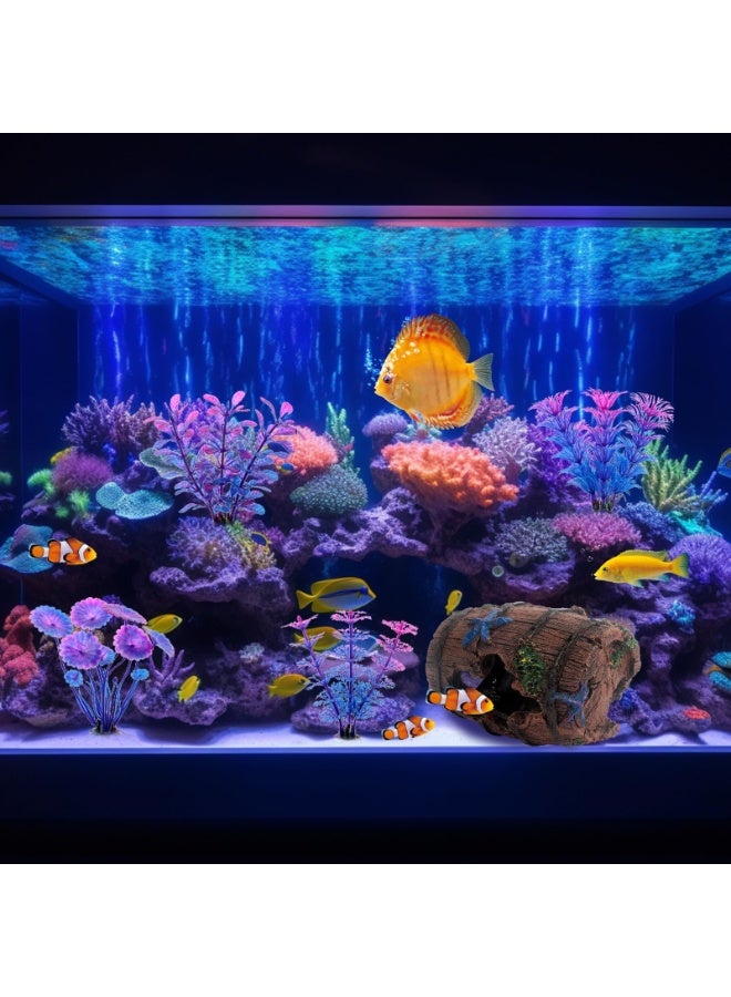 Generic Fish Tank Decoration Betta Fish Tank Decorations Accessories for Aquarium Tank, Starfish Barrel x 1pc, Aquatic Plants x 4pcs  - Image 2