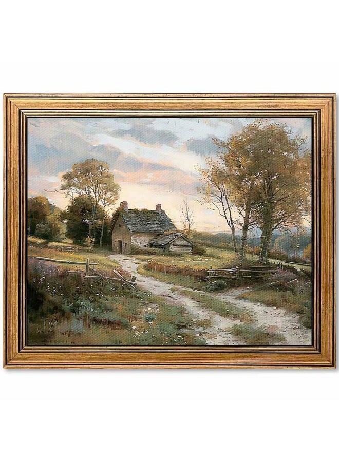 Yeechine Gold Framed Vintage Wall Art Classical French Landscape Painting Canvas Print Home Room Wall Decor (rural trail, 12''x16'') - Image 1