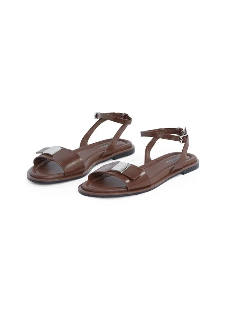 CALVIN KLEIN LEATHER SANDALS WITH LOGO HARDWARE