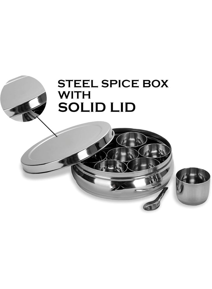 Ayda Spice Box Curved Bottom Container With 7 Compartments, Stainless Steel Masala Box 16.5 cm - Image 2