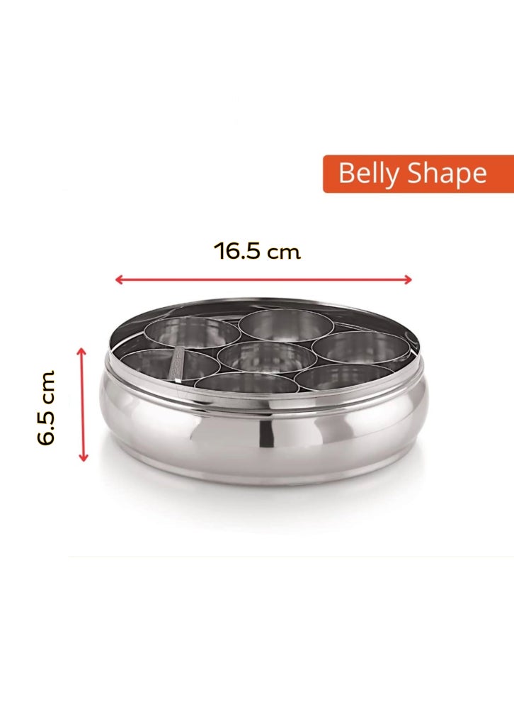 Ayda Spice Box Curved Bottom Container With 7 Compartments, Stainless Steel Masala Box 16.5 cm - Image 3
