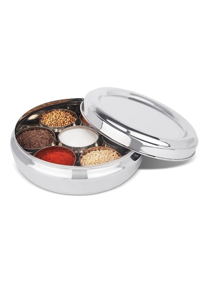 Ayda Spice Box Curved Bottom Container With 7 Compartments, Stainless Steel Masala Box 16.5 cm - Image 1