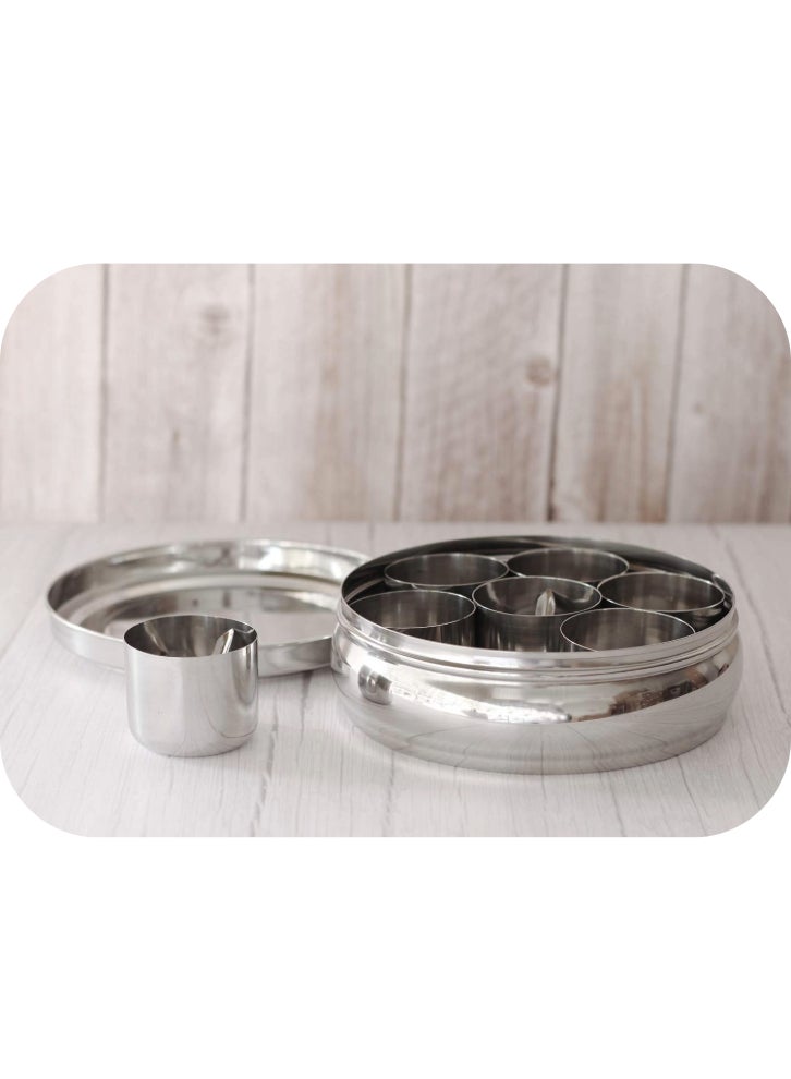 Ayda Spice Box Curved Bottom Container With 7 Compartments, Stainless Steel Masala Box 16.5 cm - Image 4
