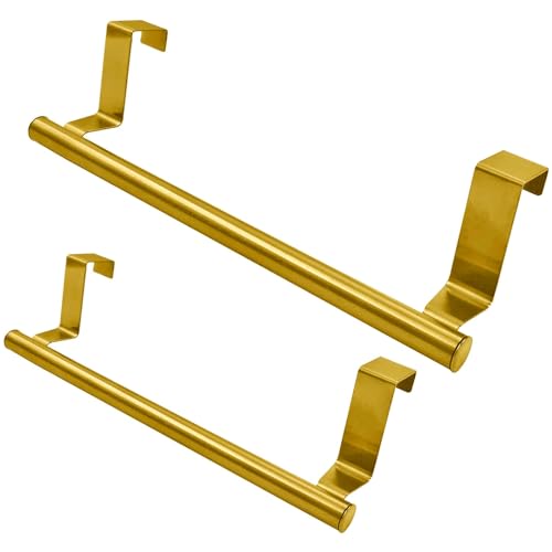 Coufce 2 Pack 9 Inch Towel Holder, Gold Bathroom Towel Bar Stainless Steel Hand Towel Rack, Over Cabinet Door Towel Bar for Kitchen Bathroom - Image 1