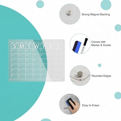 oddpod™ A3 Magnetic Acrylic Monthly Planner/Transparent Calendar & Organisation Board for Refrigerator with Marker, Duster & Magnetic Holder - Image 4