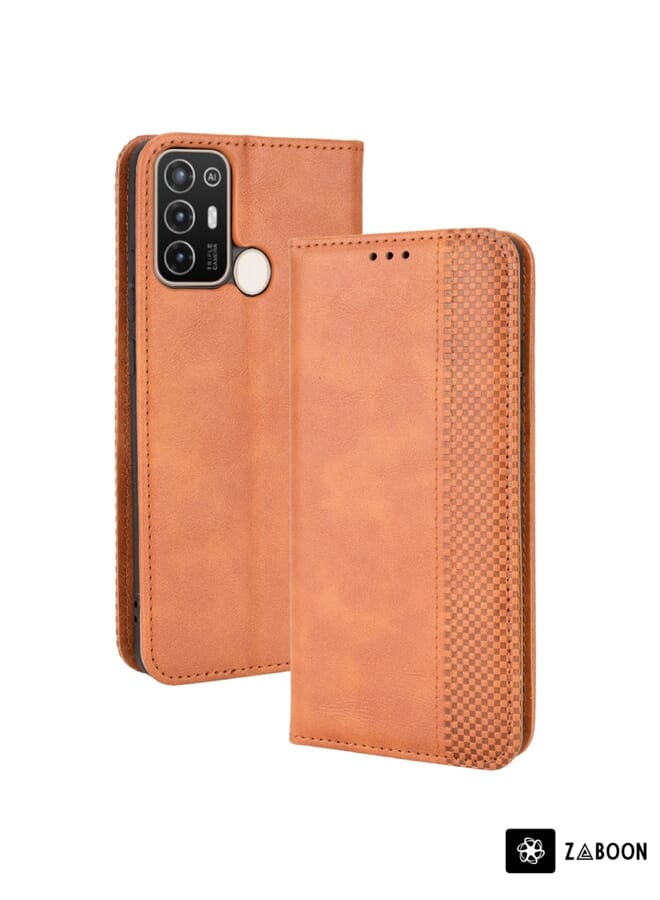 Zaboon Protective Case For ZTE Blade A52 Magnetic Buckle Retro Crazy Horse Leather - Image 1