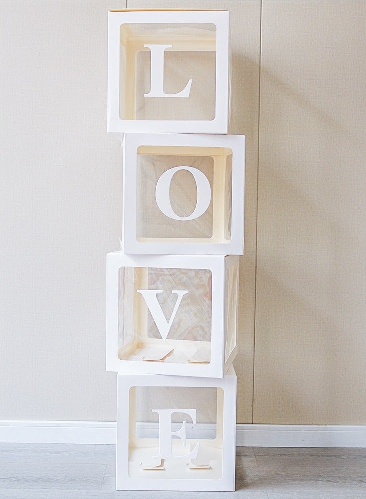 صناديق بريد لحفلات الزفاف، 4 صناديق بالونات شفافة مع رسائل لأعياد الميلاد والذكرى السنوية للزفاف (أبيض) - Image 1