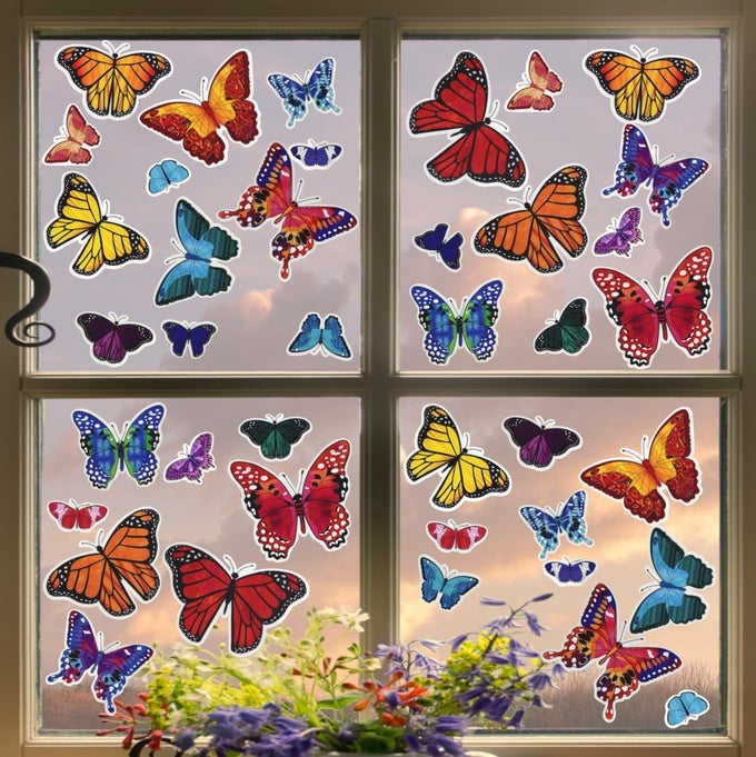 100COUNT STATIC CLING VINYL WINDOW DECORATIONS BUTTERFLIES 5 SHEETS OF 20