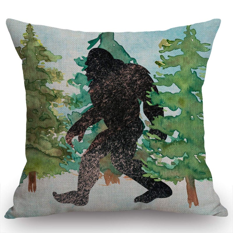Swono Sasquatch Watercolor Rustic Farmhouse Style Decorative Throw Pillow Cover Cushion Case for Sofa Couch Housewarming Present Home Decor Cotton Linen 18 x 18 Inch