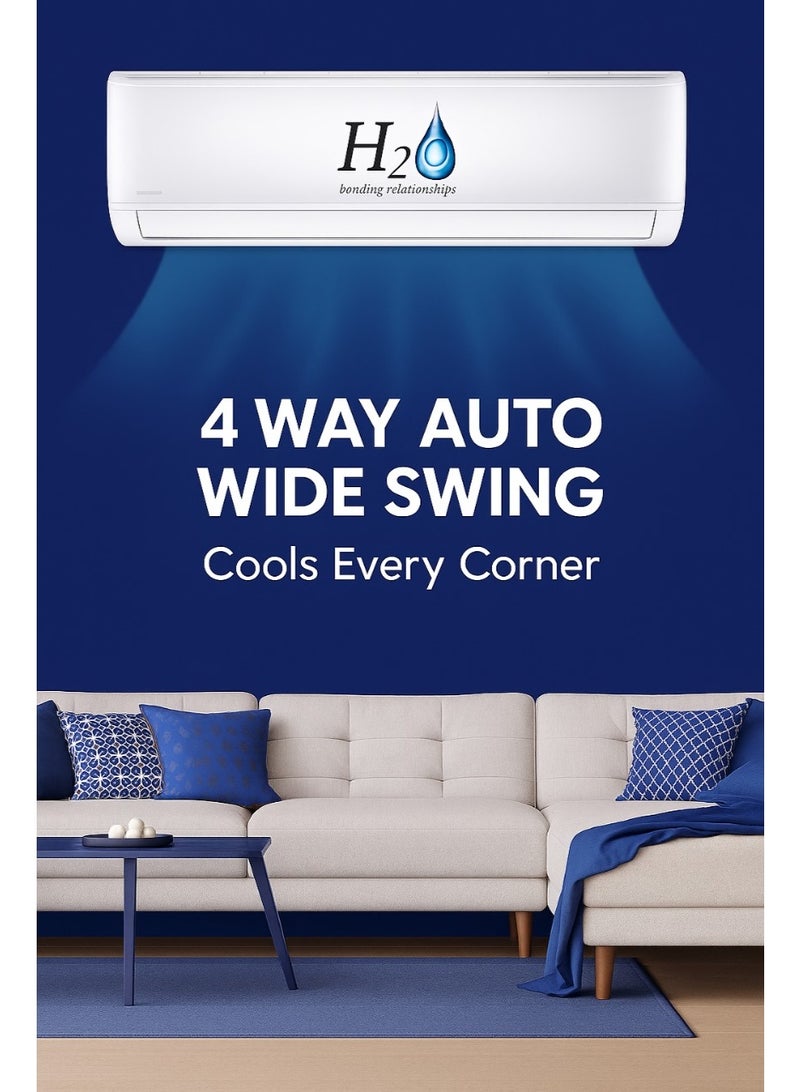 H2O 1.5 Ton Rotary Split Air Conditioner – Model H2AC18K3S | T3 Tropical Compressor | Fast Cooling | 4-Way Swing | Energy Efficient | R410A Refrigerant | Auto Restart | Gold Fin Technology – Ideal for Medium to Large Rooms - Image 4