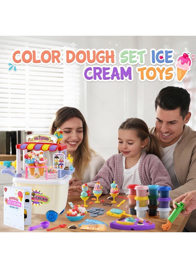 PLAY Ice Cream Cart Toys for Kids - Color Dough Sets for Kids Ages 4-8 with 12 Cans, Pretend Play Toy Ice Cream Shop Counter Playset for Girls Boys Gifts - Image 2