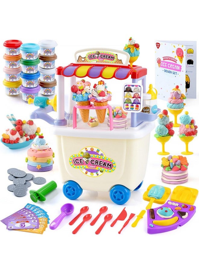 PLAY Ice Cream Cart Toys for Kids - Color Dough Sets for Kids Ages 4-8 with 12 Cans, Pretend Play Toy Ice Cream Shop Counter Playset for Girls Boys Gifts - Image 1