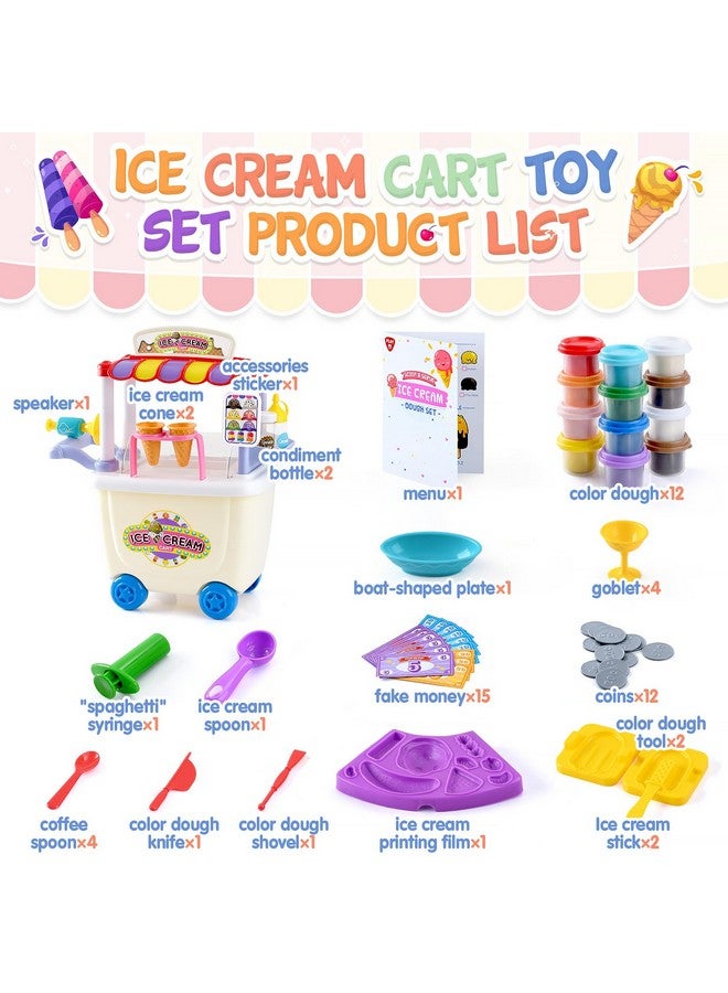PLAY Ice Cream Cart Toys for Kids - Color Dough Sets for Kids Ages 4-8 with 12 Cans, Pretend Play Toy Ice Cream Shop Counter Playset for Girls Boys Gifts - Image 4