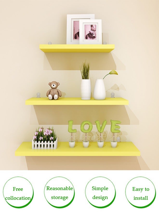 DUNISO 3 Pieces of Wall mounted floating shelves, storage rack, display rack, no need for drilling, suitable for bedrooms, living rooms, bathrooms, kitchens, offices，yellow  - Image 3