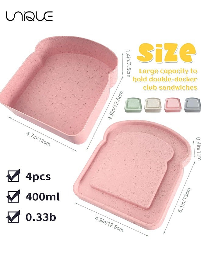 يونيك حاويات شطيرة 4 قطع لصناديق الغداء ، حاوية صندوق ساندويتش قابلة لإعادة الاستخدام للأطفال ، حاوية خبز حامل ساندويتش للبالغين ، خالية من BPA ، ميكروويف وغسالة صحون آمنة ، مدرسة ، تخييم (لون ماكرون) - Image 2