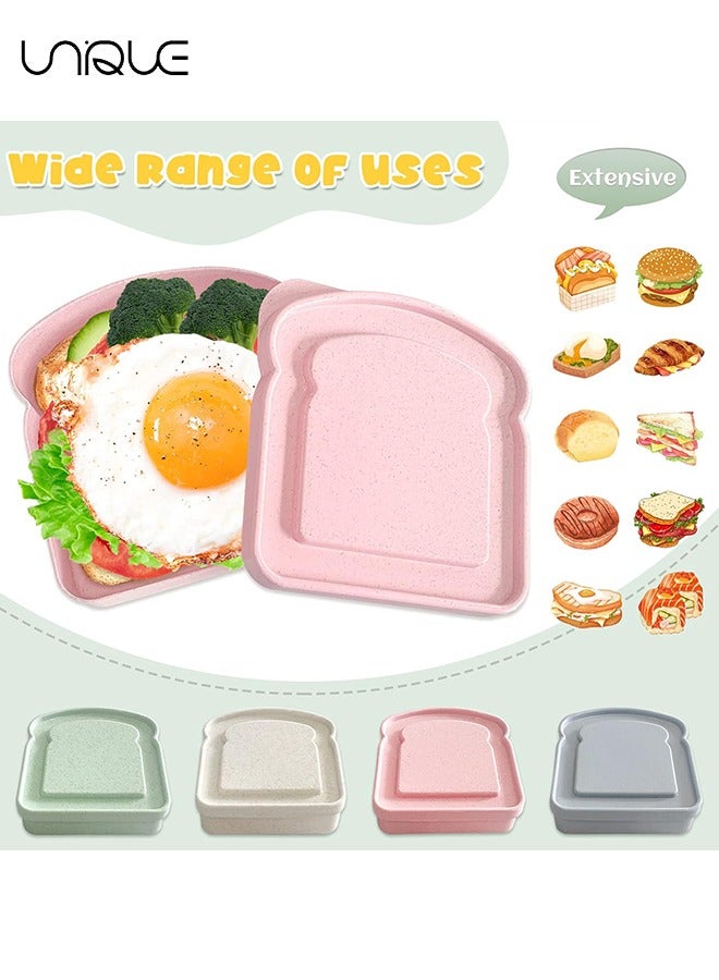 يونيك حاويات شطيرة 4 قطع لصناديق الغداء ، حاوية صندوق ساندويتش قابلة لإعادة الاستخدام للأطفال ، حاوية خبز حامل ساندويتش للبالغين ، خالية من BPA ، ميكروويف وغسالة صحون آمنة ، مدرسة ، تخييم (لون ماكرون) - Image 4