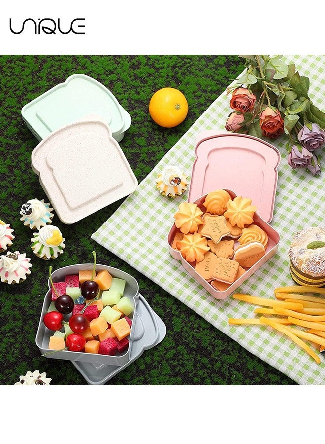يونيك حاويات شطيرة 4 قطع لصناديق الغداء ، حاوية صندوق ساندويتش قابلة لإعادة الاستخدام للأطفال ، حاوية خبز حامل ساندويتش للبالغين ، خالية من BPA ، ميكروويف وغسالة صحون آمنة ، مدرسة ، تخييم (لون ماكرون) - Image 5