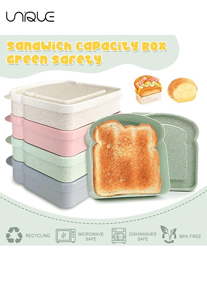 يونيك حاويات شطيرة 4 قطع لصناديق الغداء ، حاوية صندوق ساندويتش قابلة لإعادة الاستخدام للأطفال ، حاوية خبز حامل ساندويتش للبالغين ، خالية من BPA ، ميكروويف وغسالة صحون آمنة ، مدرسة ، تخييم (لون ماكرون) - Image 3
