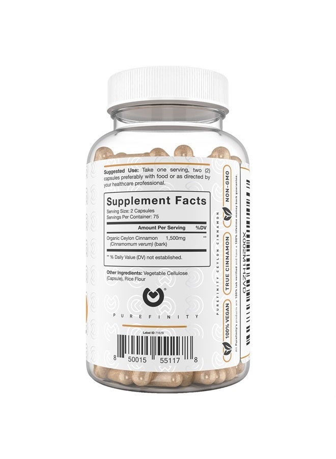 PUREFINITY Cinnamon Capsules - 1500mg Pure Cinnamon from Sri Lanka to Promote Joint Health, & Powerful Antioxidants. 150 Vegan, Non-GMO Capsules (75 Day Supply)  - Image 5