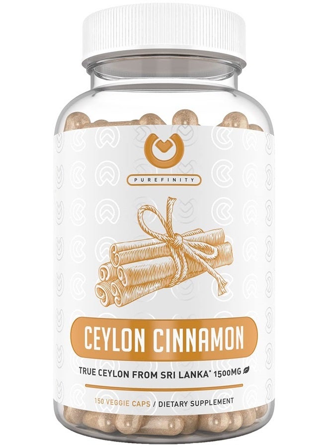 PUREFINITY Cinnamon Capsules - 1500mg Pure Cinnamon from Sri Lanka to Promote Joint Health, & Powerful Antioxidants. 150 Vegan, Non-GMO Capsules (75 Day Supply)  - Image 1