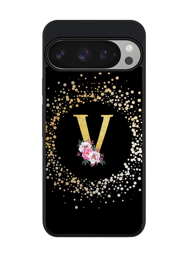 Stylizedd For Google Pixel 9 Pro Case,Slim fit Camera Protection, Shockproof Thin Phone cover - Custom Monogram Floral - V ( Black )  - Image 1