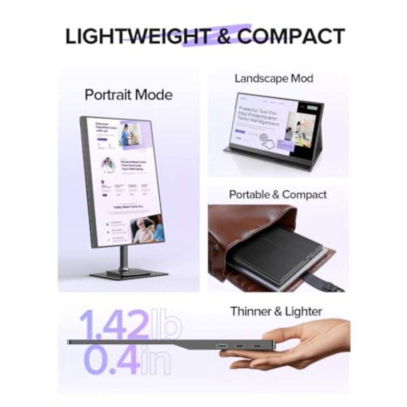 Newsoul 15.6 Touchscreen Portable Monitor, 125 sRGB FHD 1080P IPS 10-Point Touch Display, USB-C HDMI, Ultra-Thin Travel Monitor with Smart Case VESA for Laptop, PC Game Consoles - Image 2