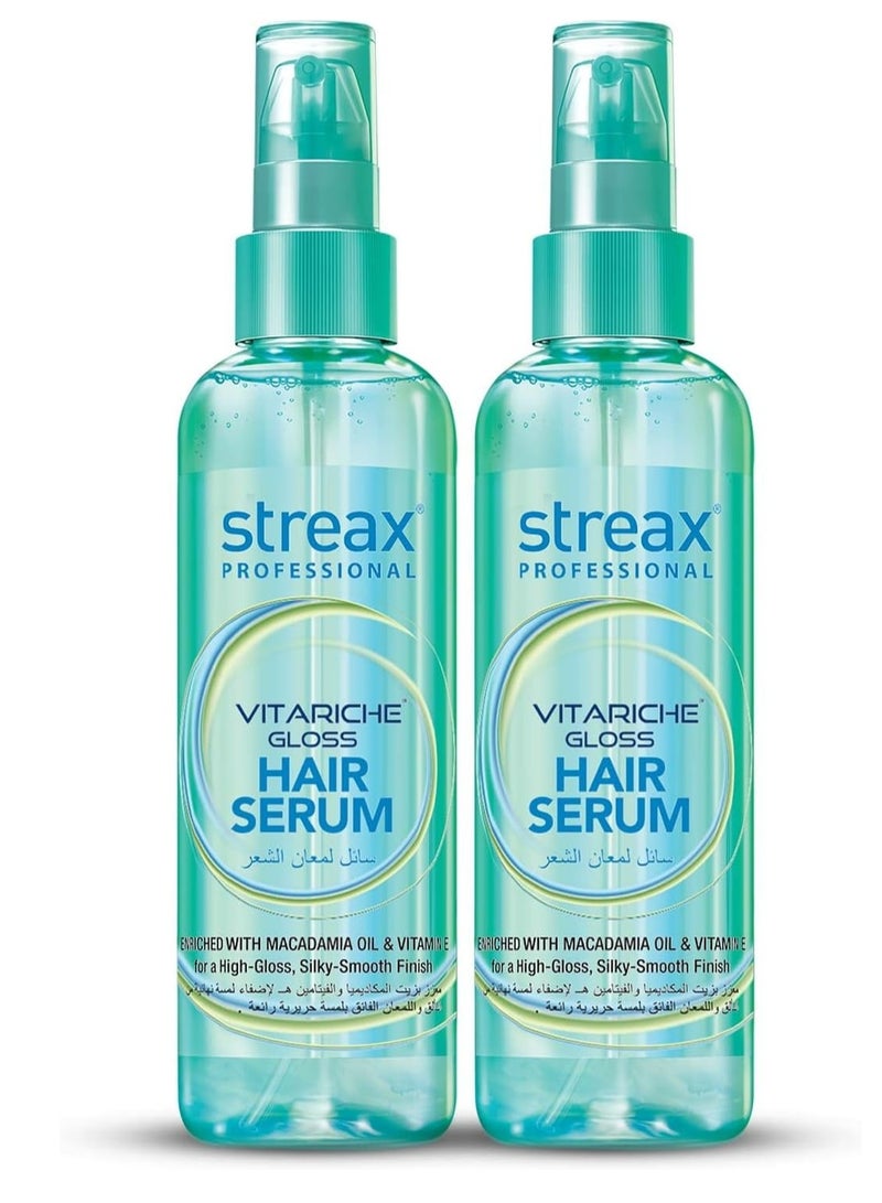 Streax Professional Vitariche Gloss Hair Serum For Women & Men | Enriched With Macadamia Oil and Vitamin E, 115 ml Pack Of 2
