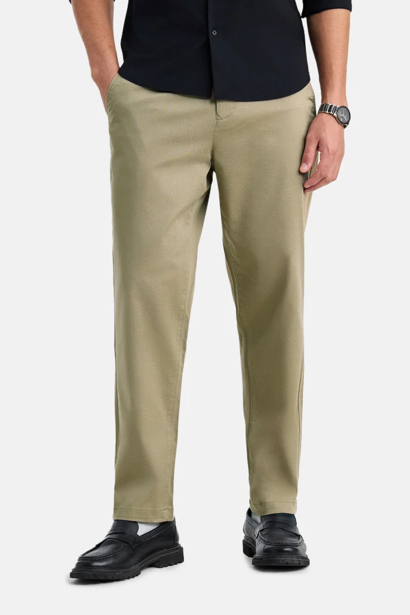 سنيتش Khaki Solid Relaxed Casual Chinos
