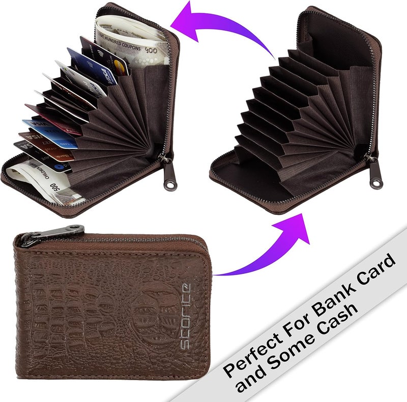 Storite 9 Slot Textured Credit Debit Card Holder Money Wallet Zipper Coin Purse for Men Women (Brown, 11.5 x 8 x 2cm) - Image 5