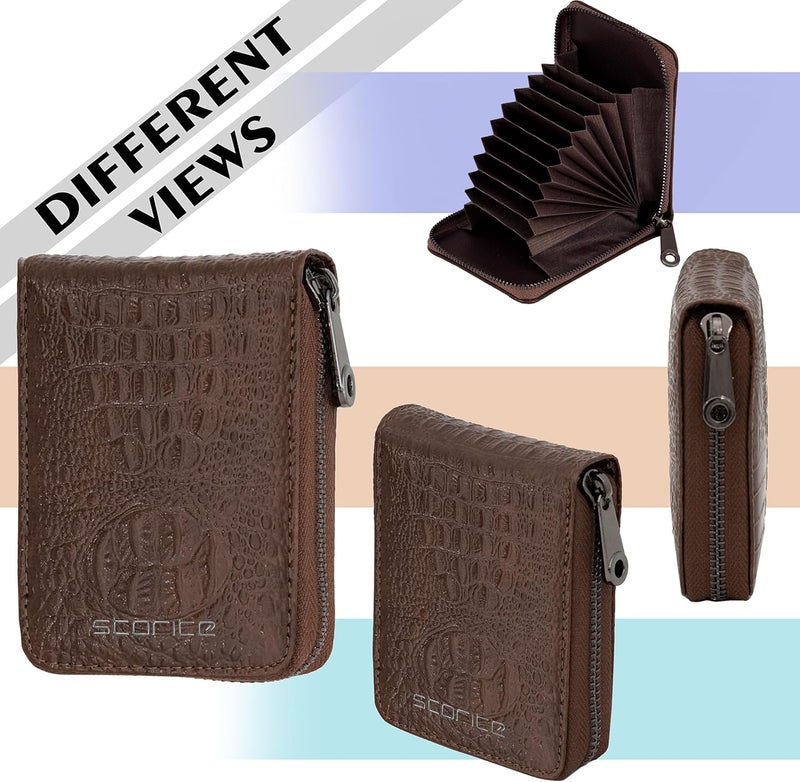 Storite 9 Slot Textured Credit Debit Card Holder Money Wallet Zipper Coin Purse for Men Women (Brown, 11.5 x 8 x 2cm) - Image 3
