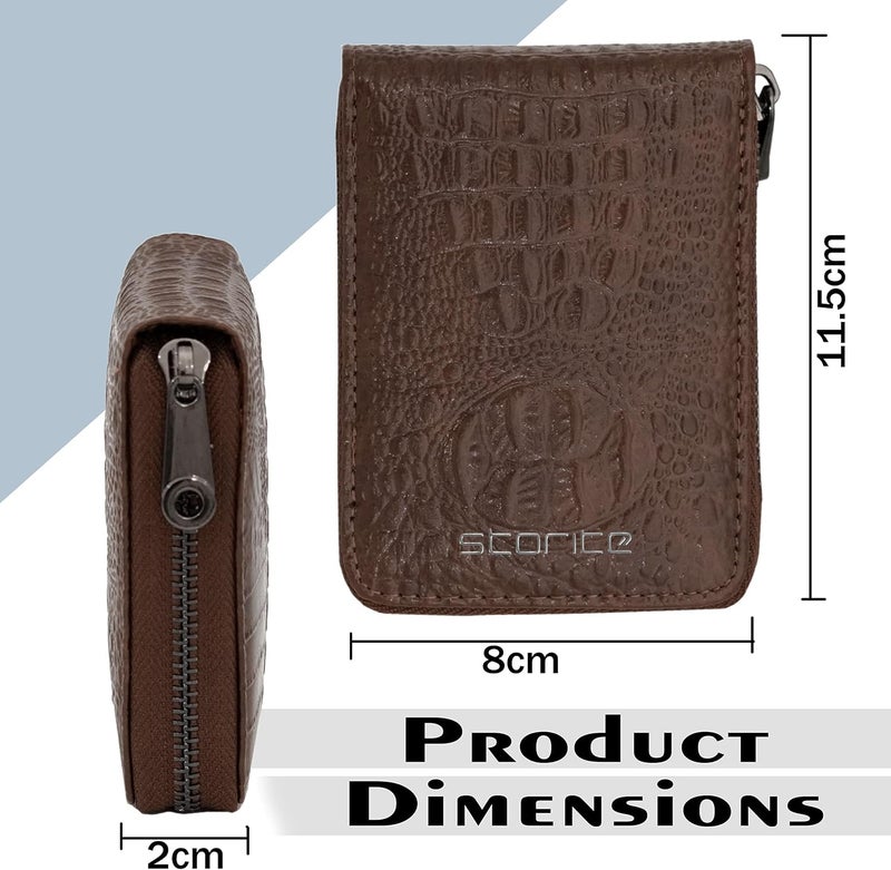 Storite 9 Slot Textured Credit Debit Card Holder Money Wallet Zipper Coin Purse for Men Women (Brown, 11.5 x 8 x 2cm) - Image 2