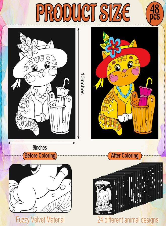 Zhanmai 48 Pack Velvet Coloring Posters Fuzzy Velvet Coloring Posters DIY Crafts for Kids Color Your Own Poster Bulk for Holiday School Home Party Activities(Animal) - Image 2