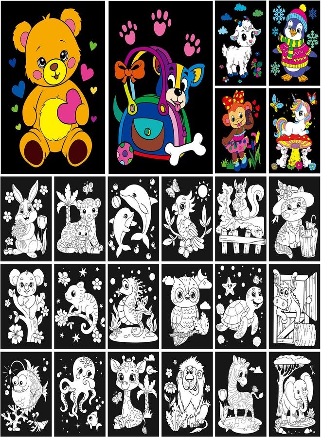 Zhanmai 48 Pack Velvet Coloring Posters Fuzzy Velvet Coloring Posters DIY Crafts for Kids Color Your Own Poster Bulk for Holiday School Home Party Activities(Animal) - Image 1