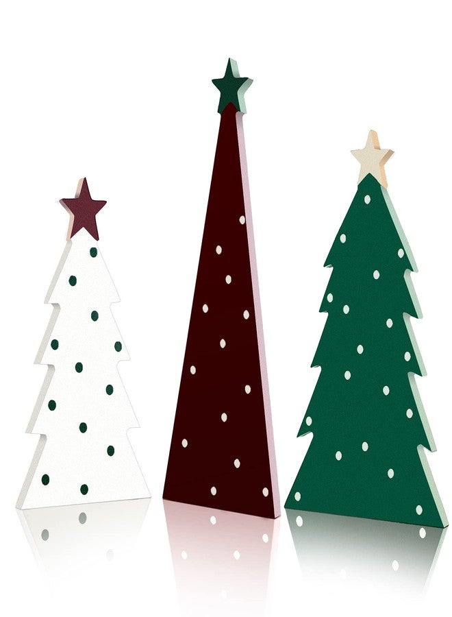 مايتيز مجموعة ديكور طاولة شجرة عيد الميلاد من مايتيز، ثلاث قطع، لوحة خشبية لشجرة عيد الميلاد مع نجمة، أشجار عيد الميلاد المصغرة، ديكور ريفي محايد قائم بذاته للمنزل، رف، مدفأة، طاولة، حفلة، مكتب - Image 2