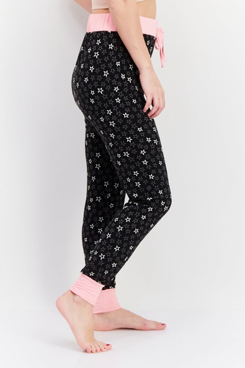 French Affair Women Allover Print Drawstring Pajamas, Black - Image 2