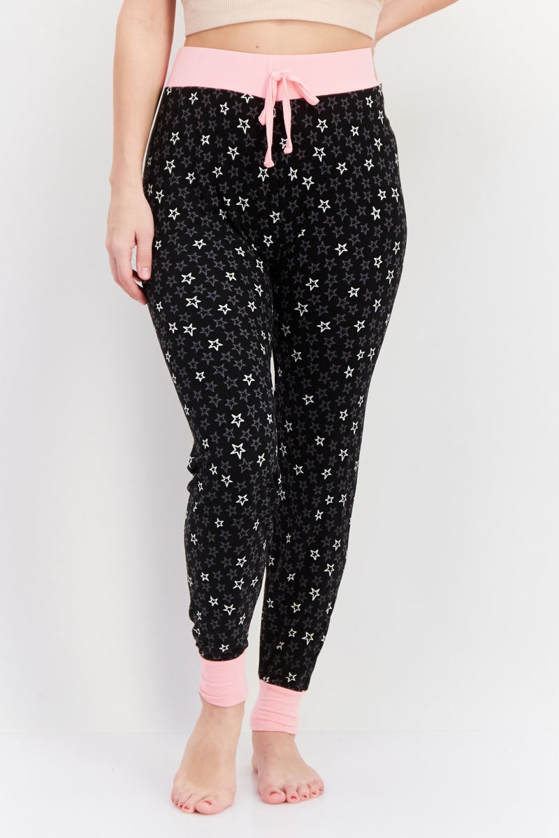 French Affair Women Allover Print Drawstring Pajamas, Black - Image 1