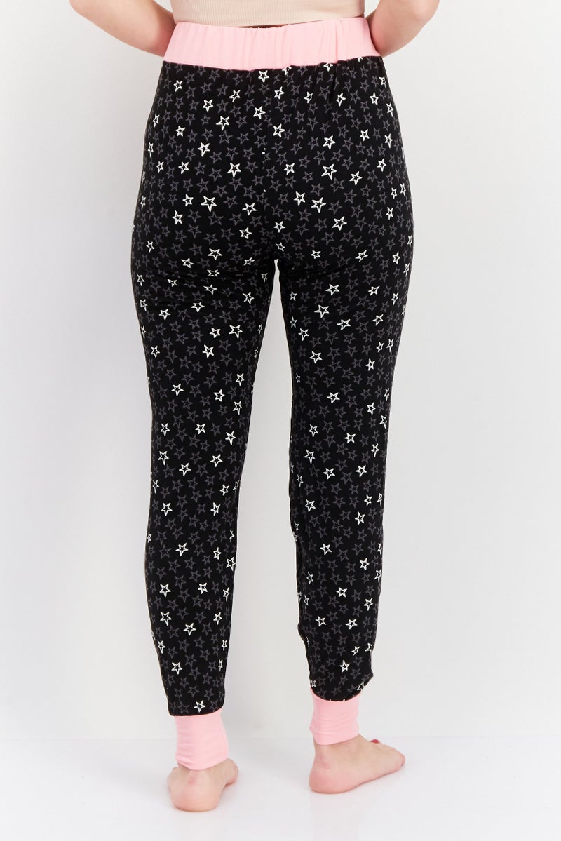 French Affair Women Allover Print Drawstring Pajamas, Black - Image 3