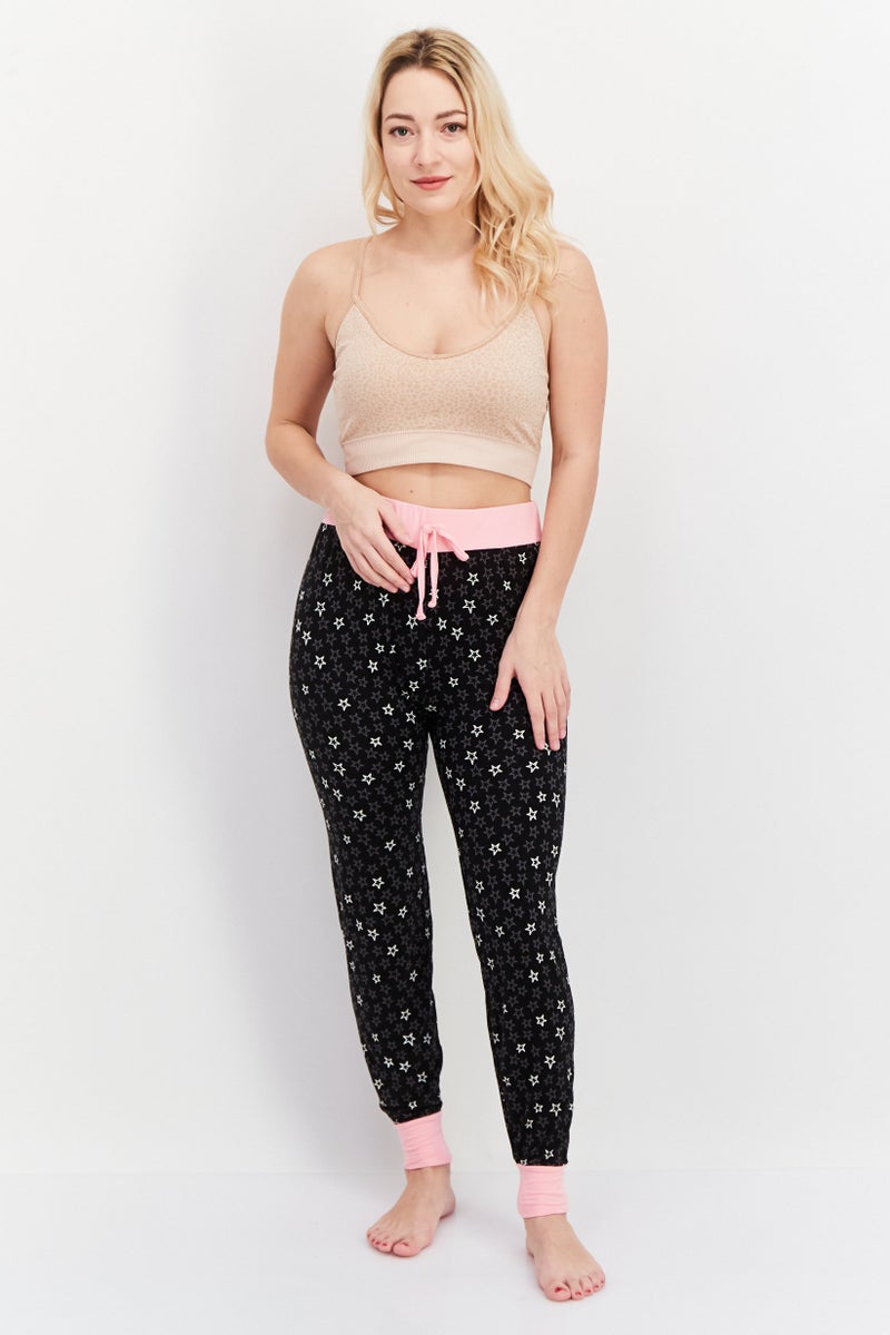 French Affair Women Allover Print Drawstring Pajamas, Black - Image 4