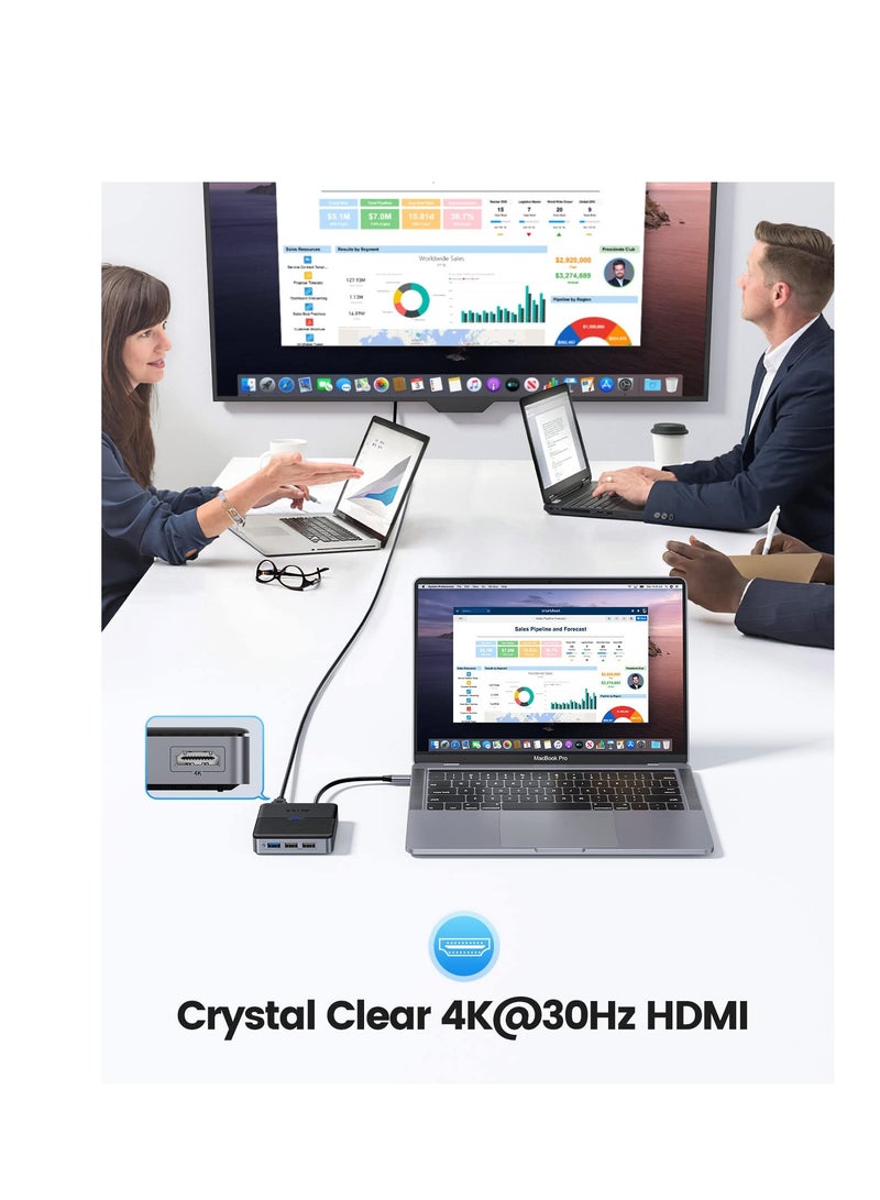 KASTWAVE موزع USB C 5 في 1، محطة إرساء USB C مع HDMI 4K، شحن PD بقوة 60 وات، منفذ USB بسرعة 5 جيجابت في الثانية، منفذان USB بسرعة 480 ميجابت في الثانية، محول متعدد المنافذ من النوع C للكمبيوتر المحمول - Image 4