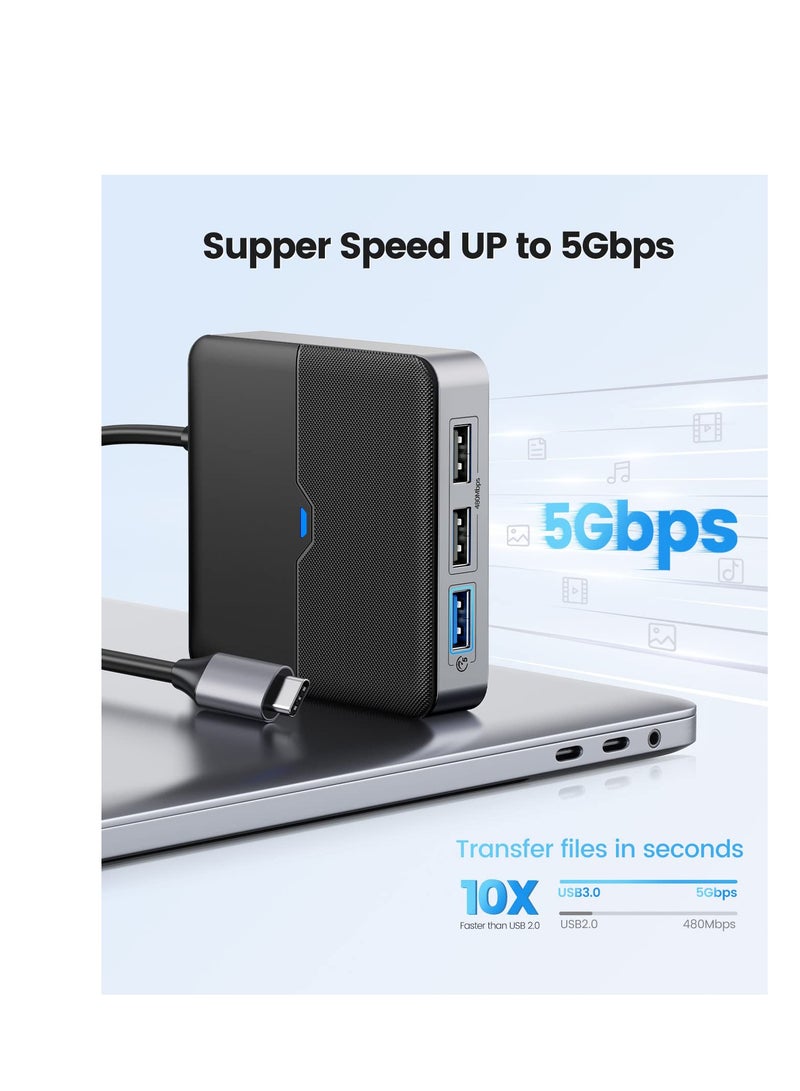 KASTWAVE موزع USB C 5 في 1، محطة إرساء USB C مع HDMI 4K، شحن PD بقوة 60 وات، منفذ USB بسرعة 5 جيجابت في الثانية، منفذان USB بسرعة 480 ميجابت في الثانية، محول متعدد المنافذ من النوع C للكمبيوتر المحمول - Image 5